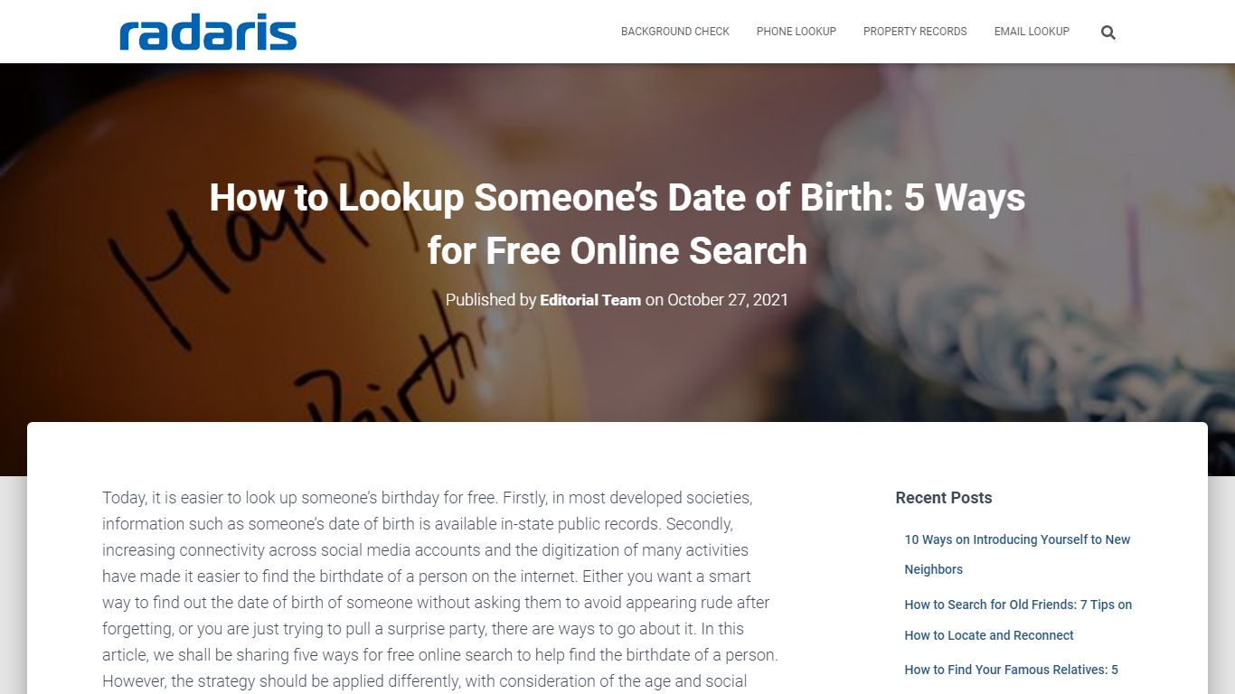 How to Find Someone's Birthday: Lookup Person’s DOB - Radaris